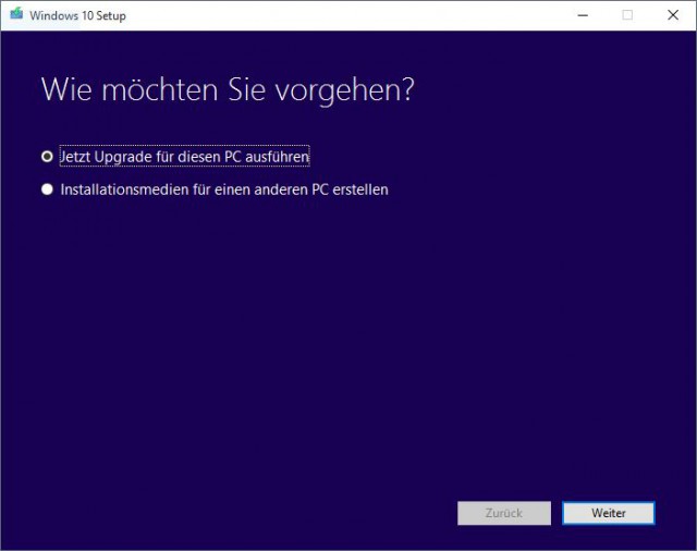 Windows 10 MediaCreationTool Assistent Start
